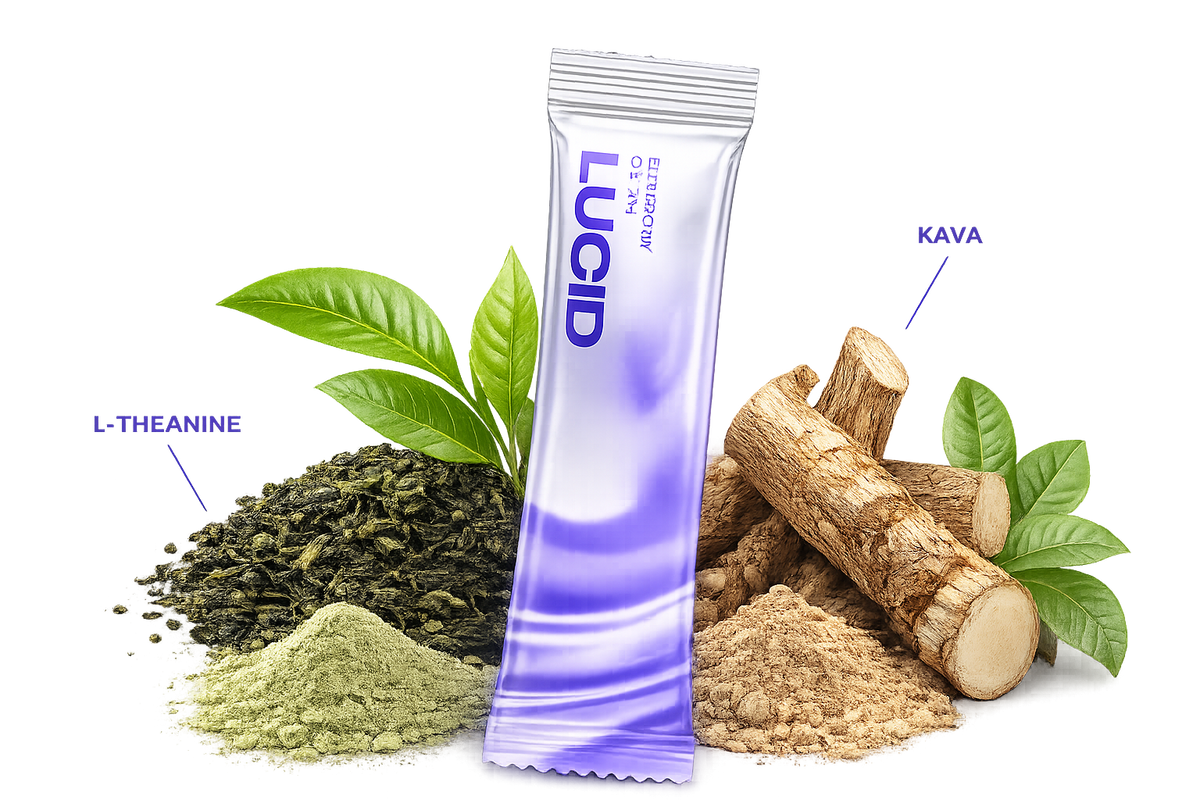LUCID stick with kava root and L-theanine green tea leaves